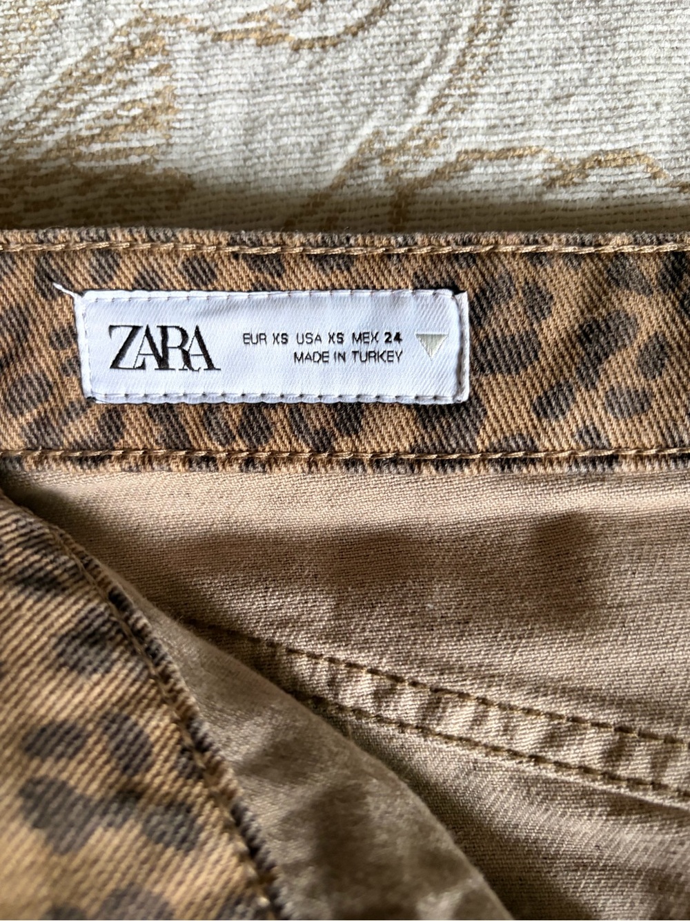 Zara Leopard-Pattern Denim Skirt- Tan & Brown